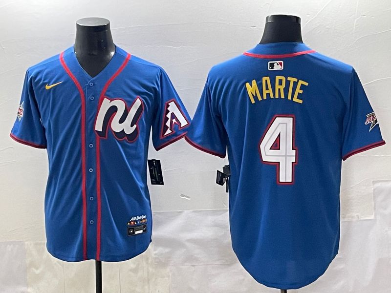 Men 2025 Arizona Diamondback #4 Marte Blue All star Blank Blue Nike MLB Jersey style 1->->
